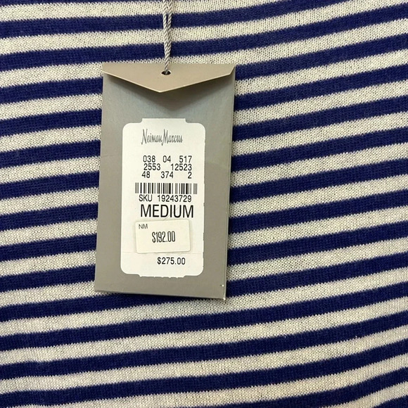 ! Nwt neiman marcus white and blue striped  cashmere sweater - Picture 6 of 6